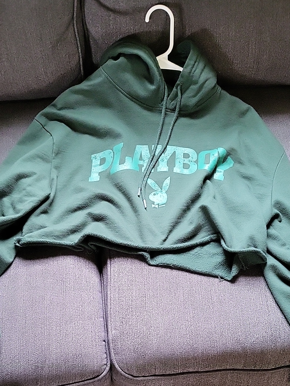 PLAYBOY Forest Green Cropped Hoodie with Logo